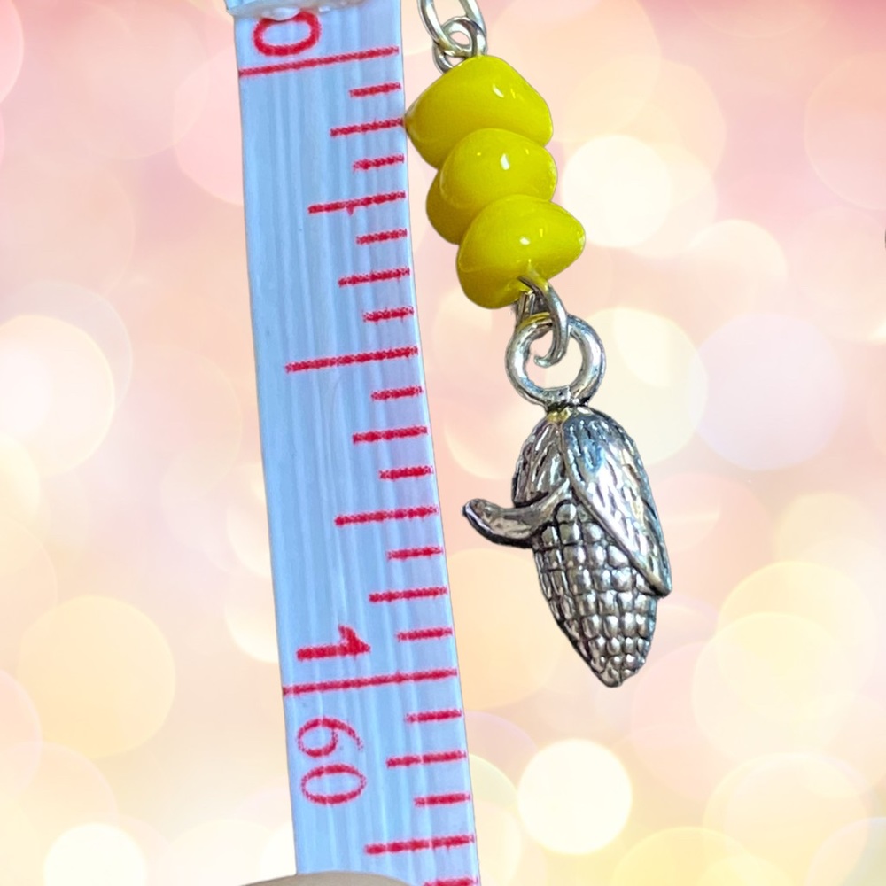 Hand Crafted Corn Earrings Silver Yellow Dangle Pierced Shucked Vegetable Cob - Picture 5 of 6
